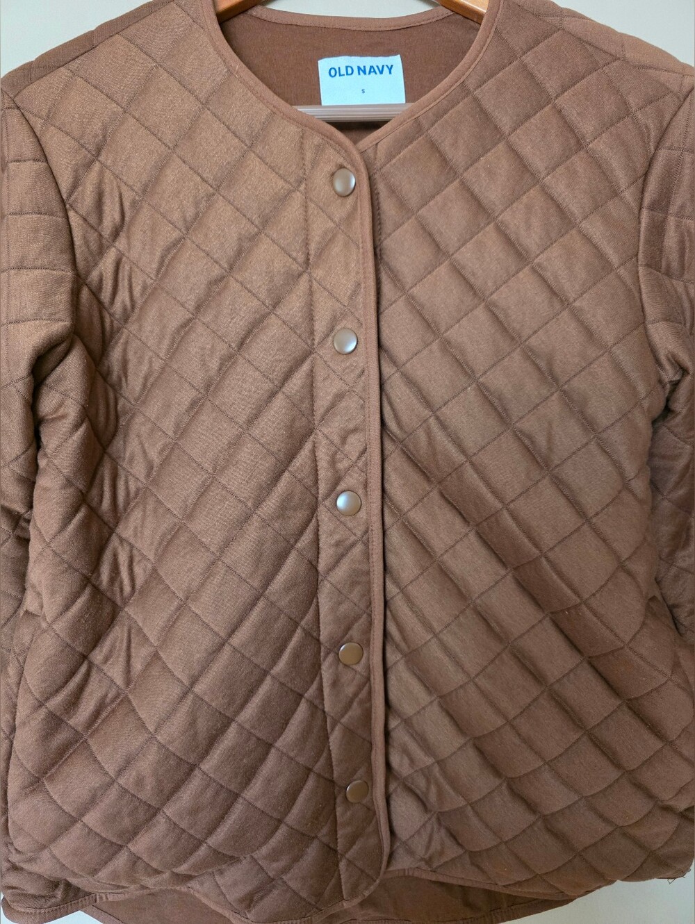 Old Navy Brown Textured Quilted Snap Jacket S Lightweight Pockets Classic Boho - Picture 3 of 10